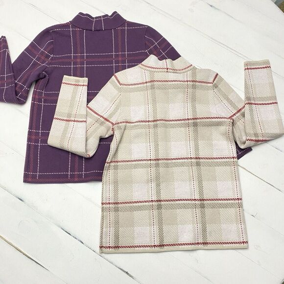 Lot Lands End Plaid Mock Neck Stretch Cotton Blend Sweaters Women's Small (6-8) - Picture 2 of 16